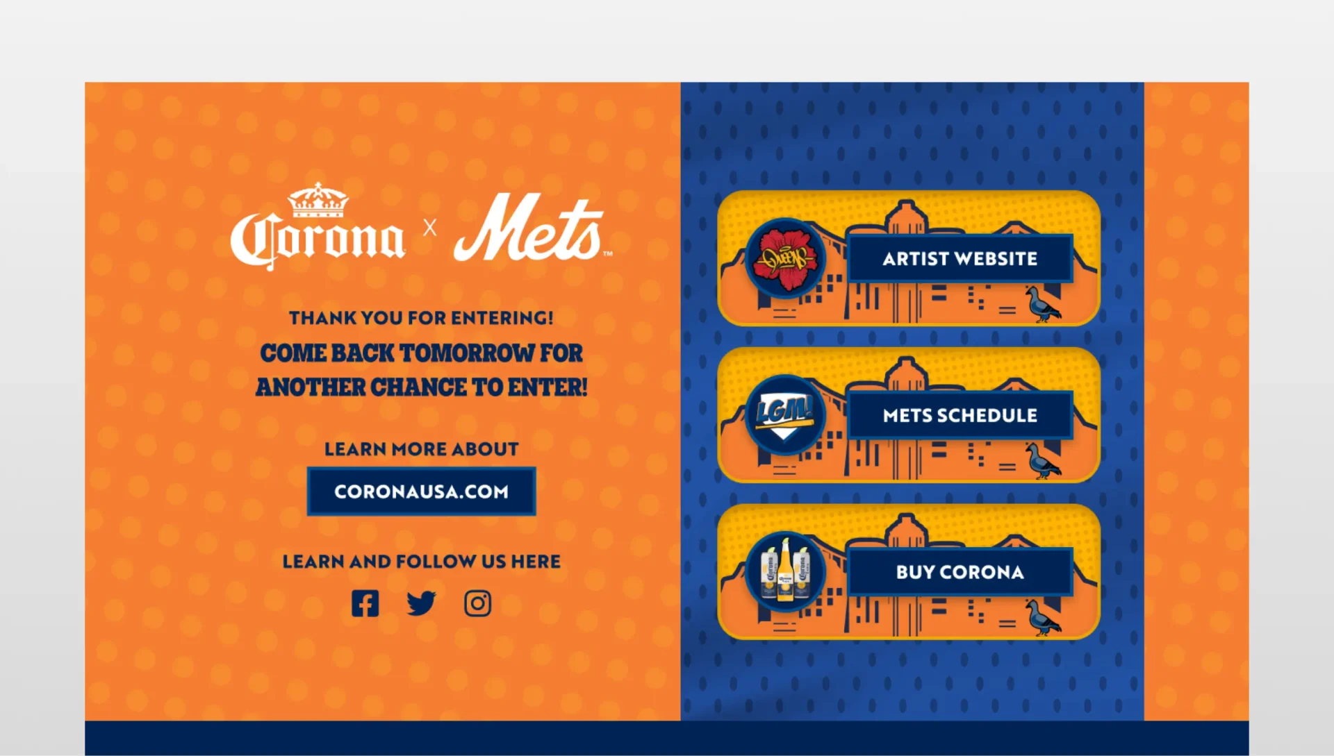 Corona USA Lindor Mets partnership thank you page hero