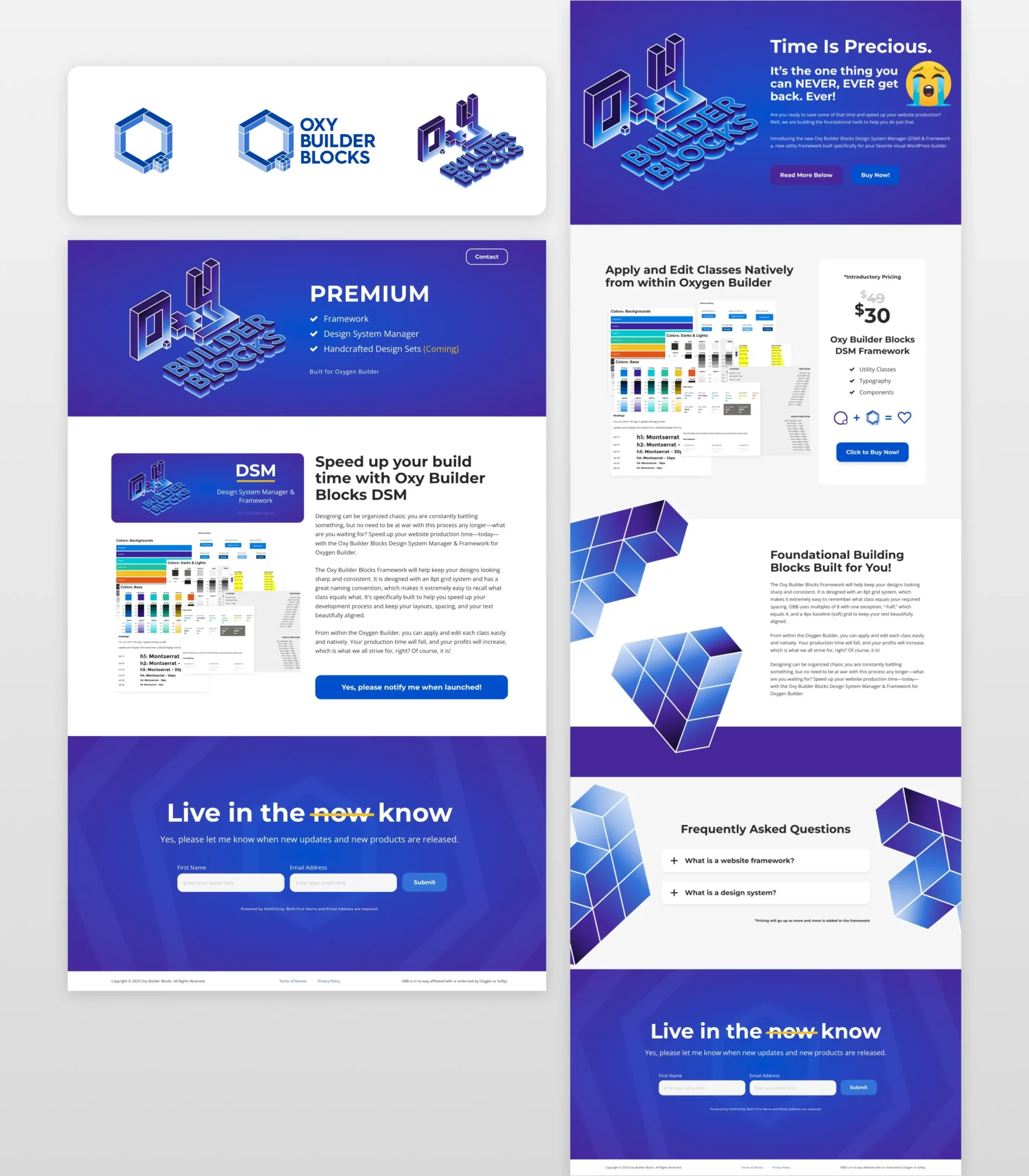 Oxy Builder Blocks logos, Notify me when available page and landing page